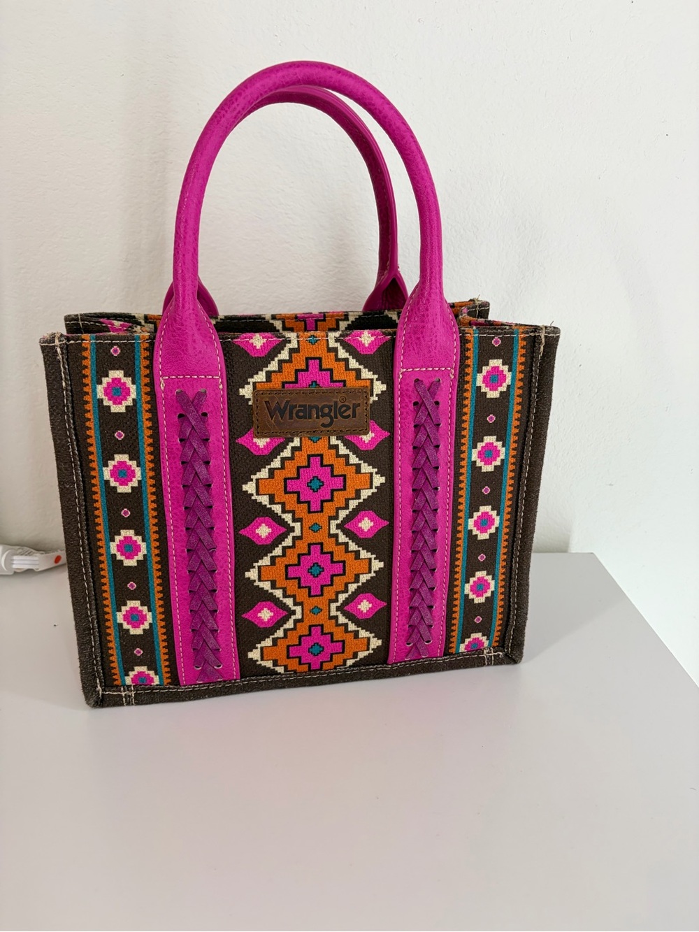 Wrangler Hot Pink & Brown Aztec Canvas Tote
